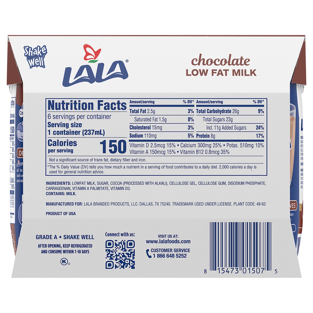 slide 5 of 10, LALA Milk, Low Fat, Chocolate - 6 ct, 6 ct