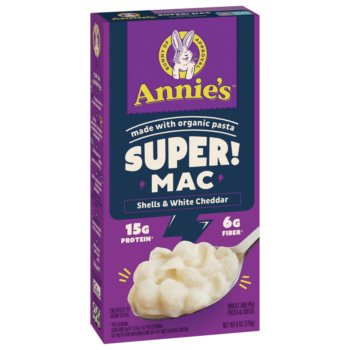 slide 6 of 14, Annie's Super! Mac, Macaroni And Cheese, Shells and White Cheddar, Made with Organic Pasta, 6 oz, 6 oz