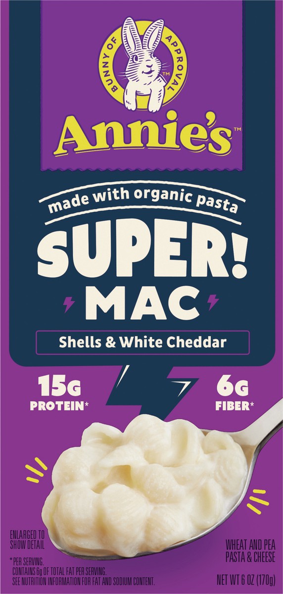 slide 14 of 14, Annie's Super! Mac, Macaroni And Cheese, Shells and White Cheddar, Made with Organic Pasta, 6 oz, 6 oz