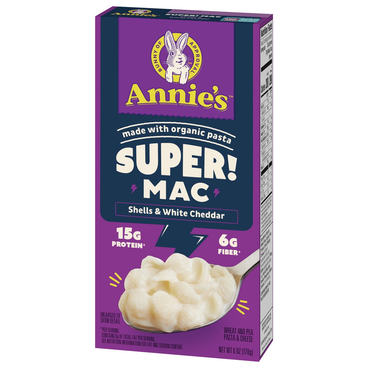 slide 8 of 14, Annie's Super! Mac, Macaroni And Cheese, Shells and White Cheddar, Made with Organic Pasta, 6 oz, 6 oz