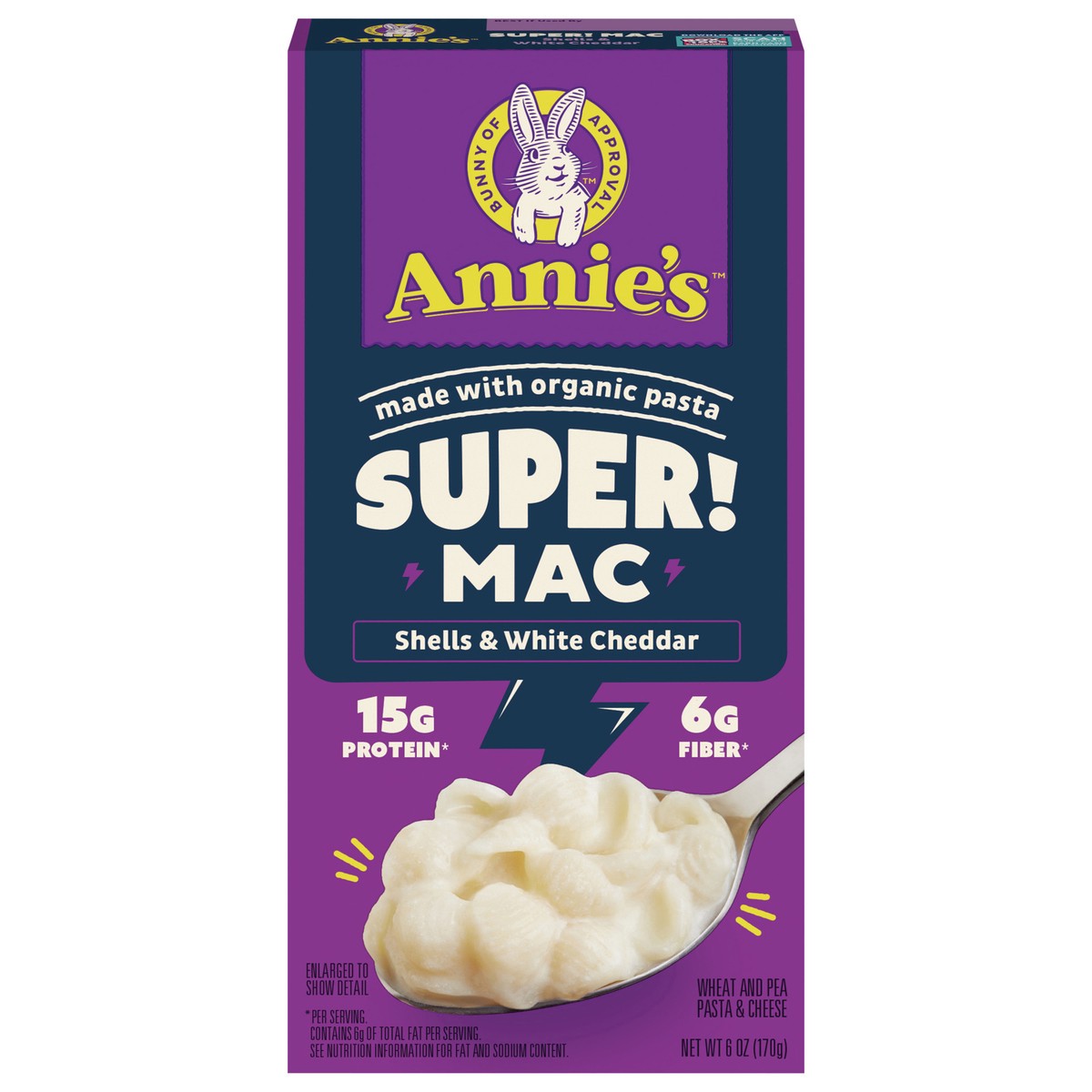 slide 1 of 14, Annie's Super! Mac, Macaroni And Cheese, Shells and White Cheddar, Made with Organic Pasta, 6 oz, 6 oz
