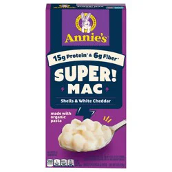 Annie's Super! Mac, Macaroni And Cheese, Shells and White Cheddar, Made with Organic Pasta, 6 oz