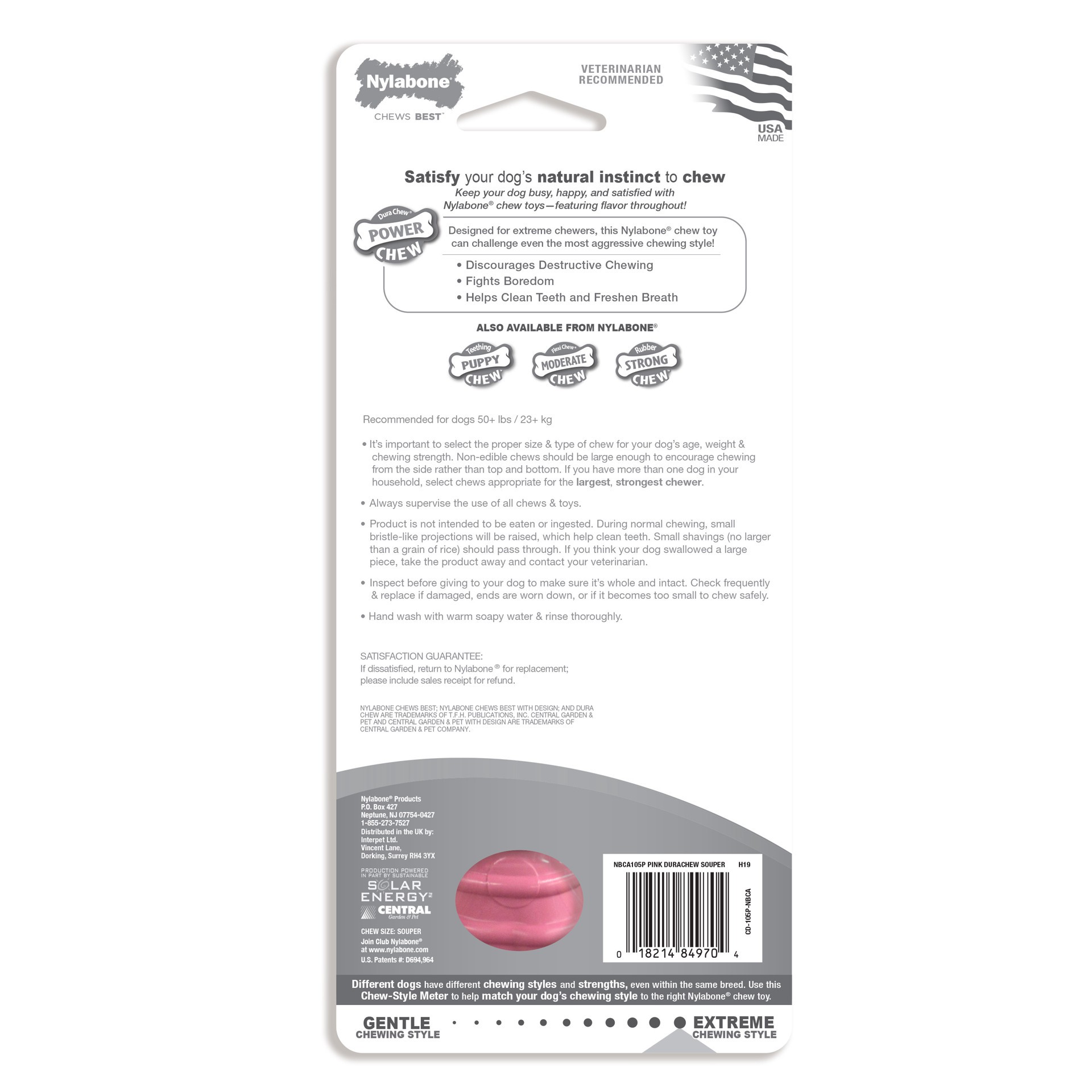 slide 10 of 10, Nylabone Breast Cancer Awareness Pink Power Chew Textured Dog Toy Chicken X-Large/Souper - 50+ lbs.(1 Count), 1 ct