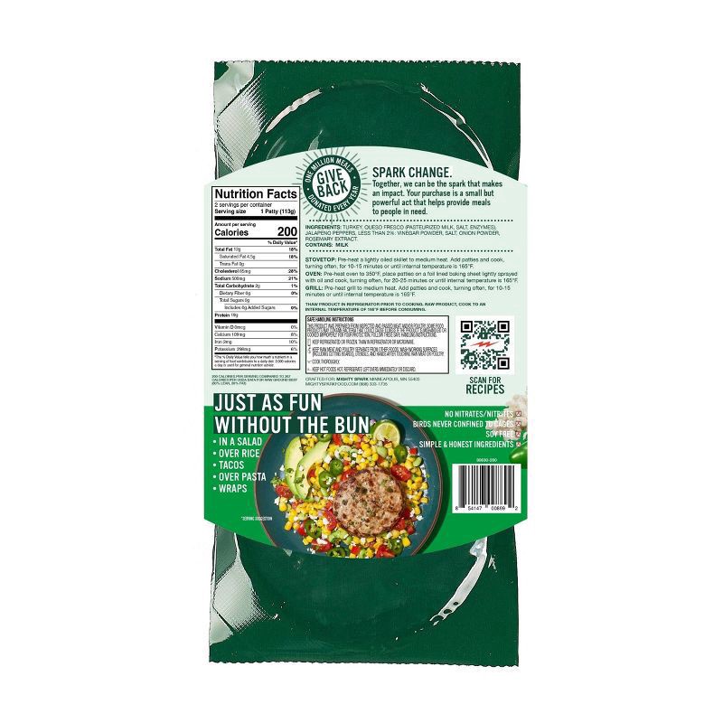 slide 3 of 4, Mighty Spark Queso Fresco & Jalapeno Turkey Patties 8 oz, 8 oz