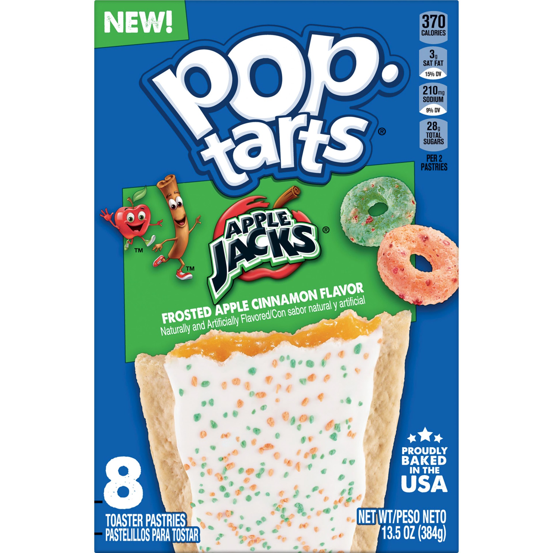 slide 3 of 5, Pop-Tarts Apple Jacks Toaster Pastries, Breakfast Foods, Kids Snacks, Frosted Apple Cinnamon Flavor, 13.5oz Box, 8 Pop-Tarts, 13.5 oz