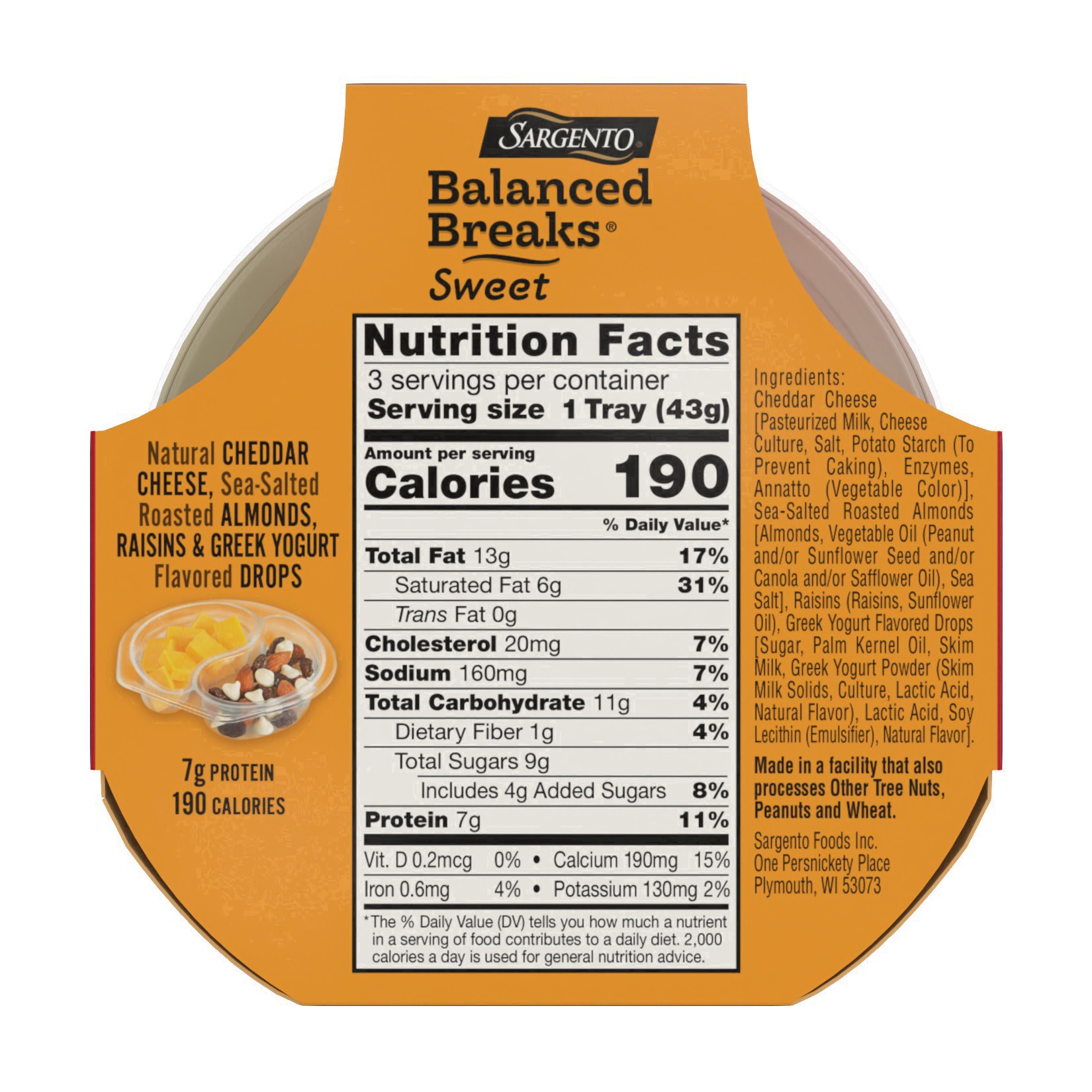 slide 11 of 30, Sargento Sweet Balanced Breaks with Natural Cheddar Cheese, Sea-Salted Roasted Almonds, Raisins and Greek Yogurt Flavored Drops, 1.5 oz., 3-Pack, 3 ct