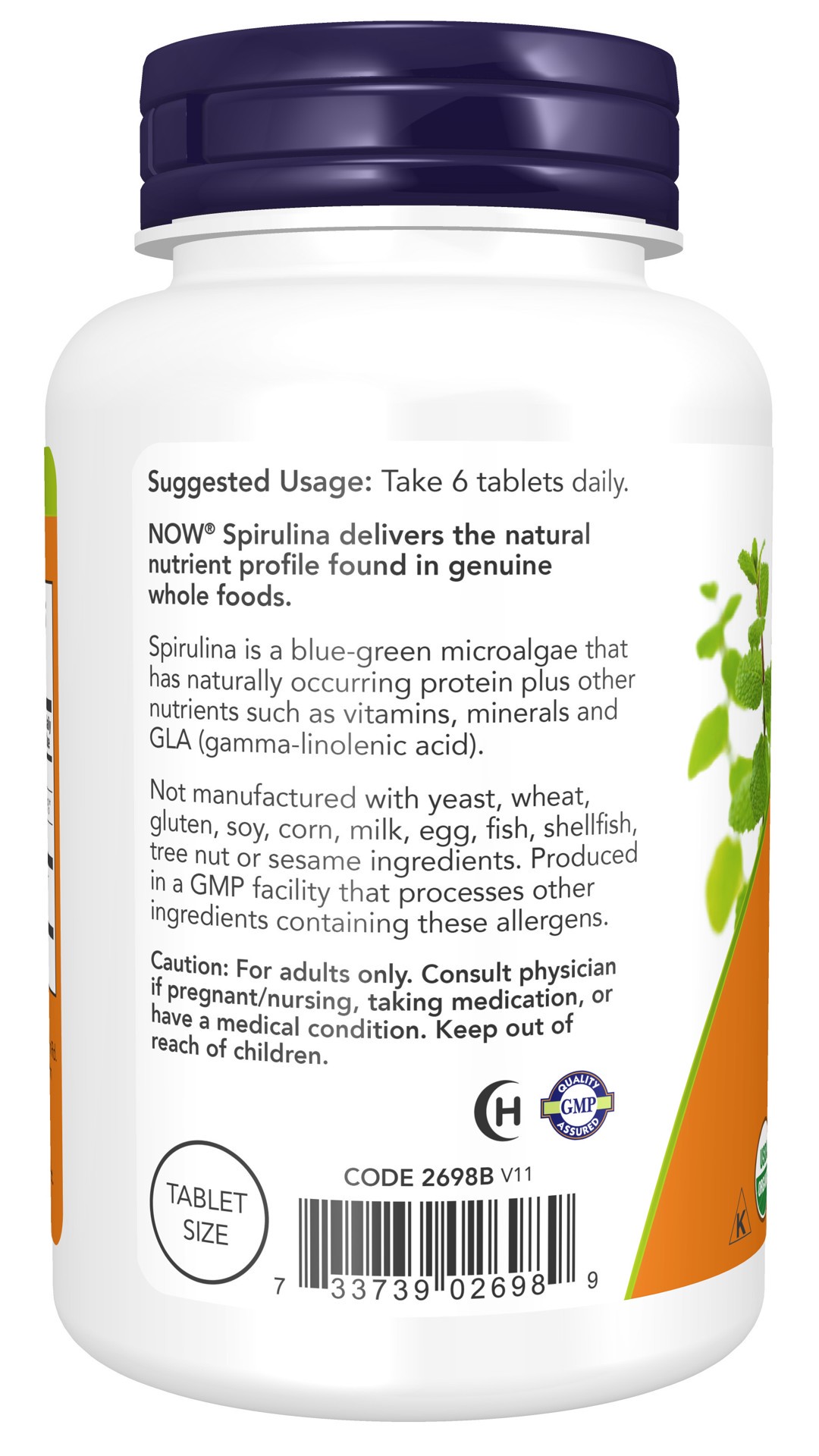 slide 2 of 4, NOW Spirulina 500 mg, Organic - 200 Tablets, 200 cnt