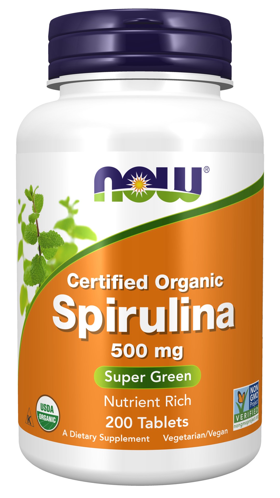 slide 1 of 4, NOW Spirulina 500 mg, Organic - 200 Tablets, 200 cnt