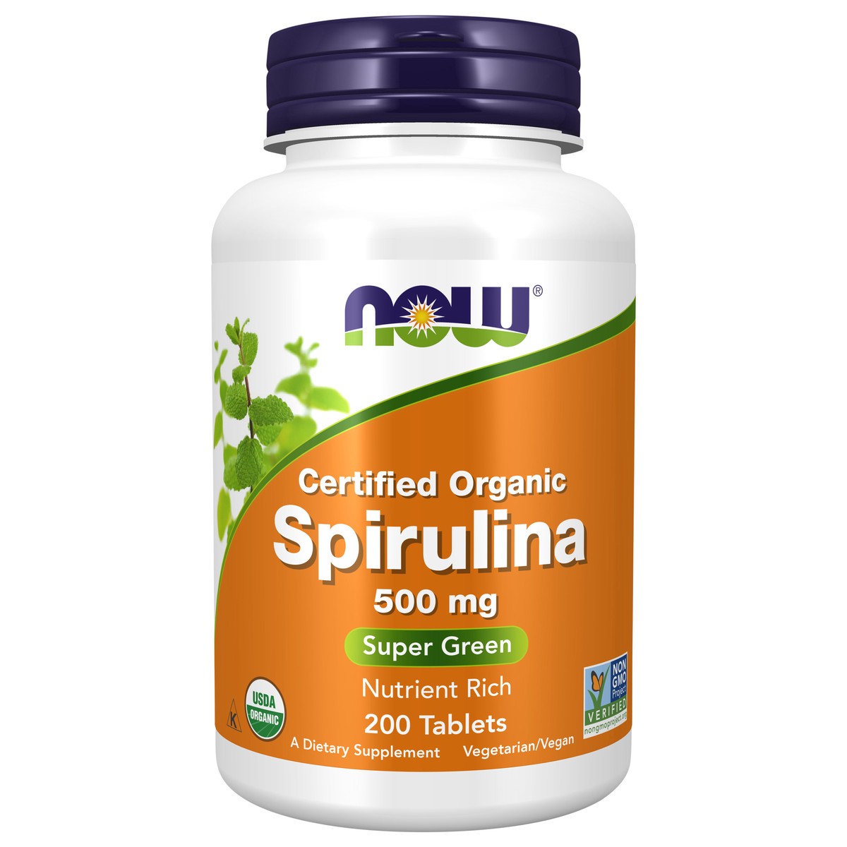 slide 1 of 4, NOW Spirulina 500 mg, Organic - 200 Tablets, 200 cnt