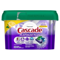 Cascade Platinum Plus Dishwasher Pods, Dishwasher Detergent, Dish Detergent Soap, Lemon, 26 Count