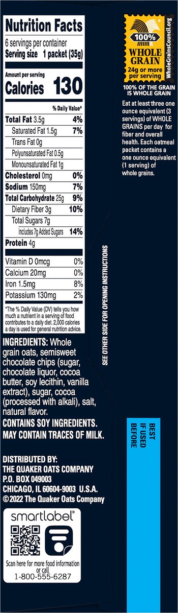 slide 4 of 6, Quaker Oatmeal, Instant, Chocolate, 6 ct