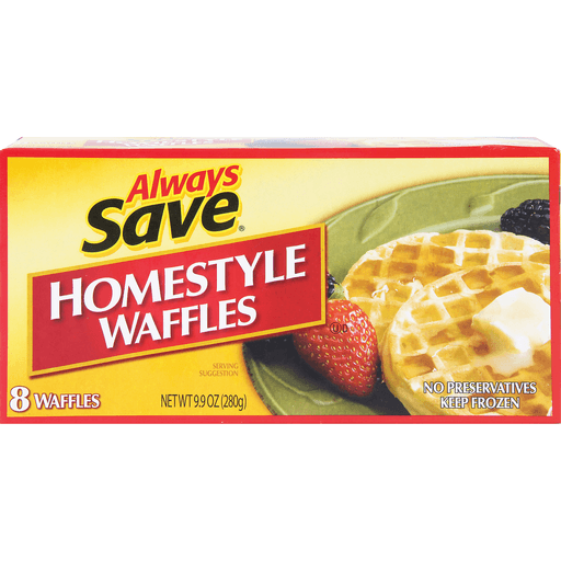 slide 1 of 1, Always Save Homestyle Waffles, 9.9 oz