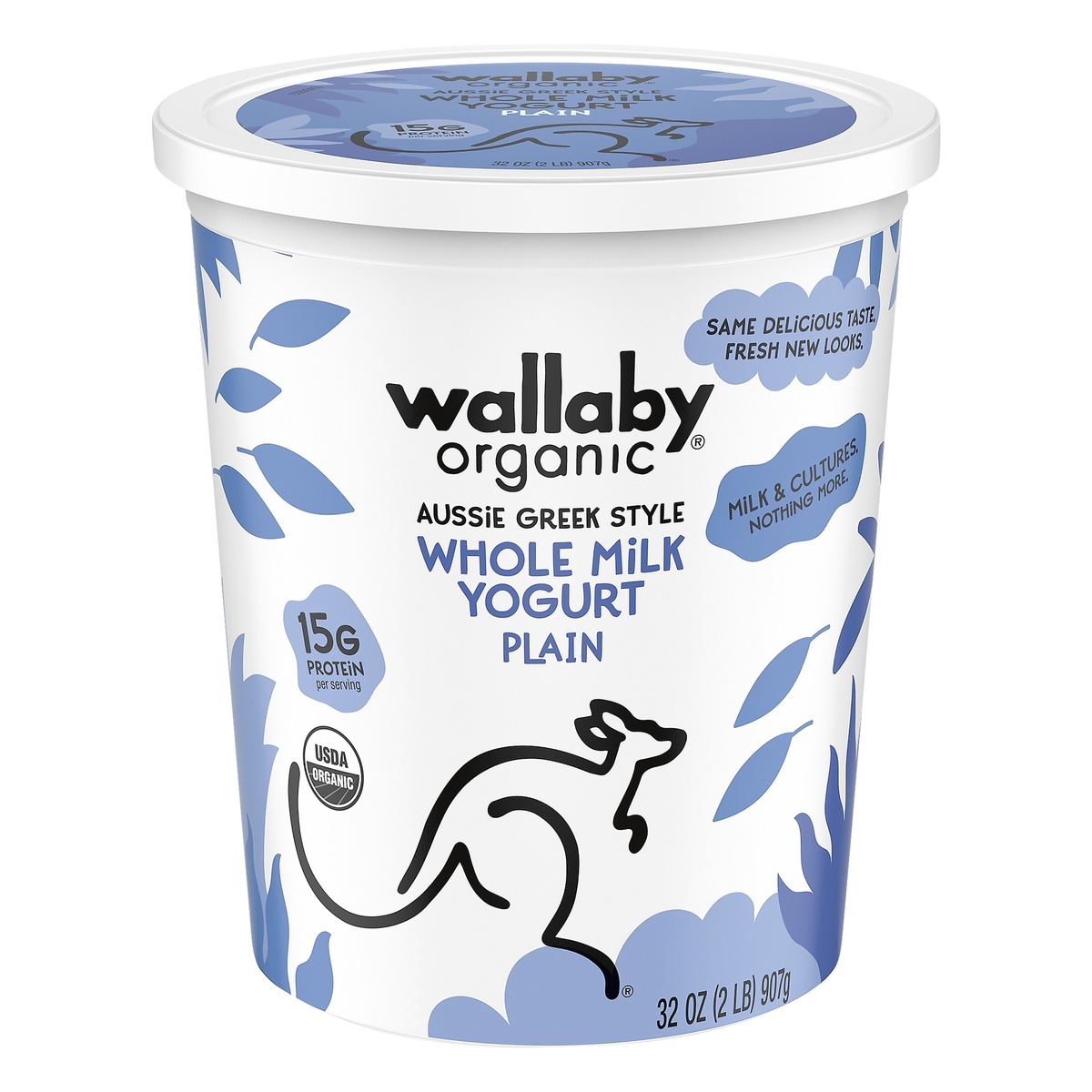 slide 1 of 5, Wallaby Organic Greek Plain Whole Milk Yogurt, 32 fl oz