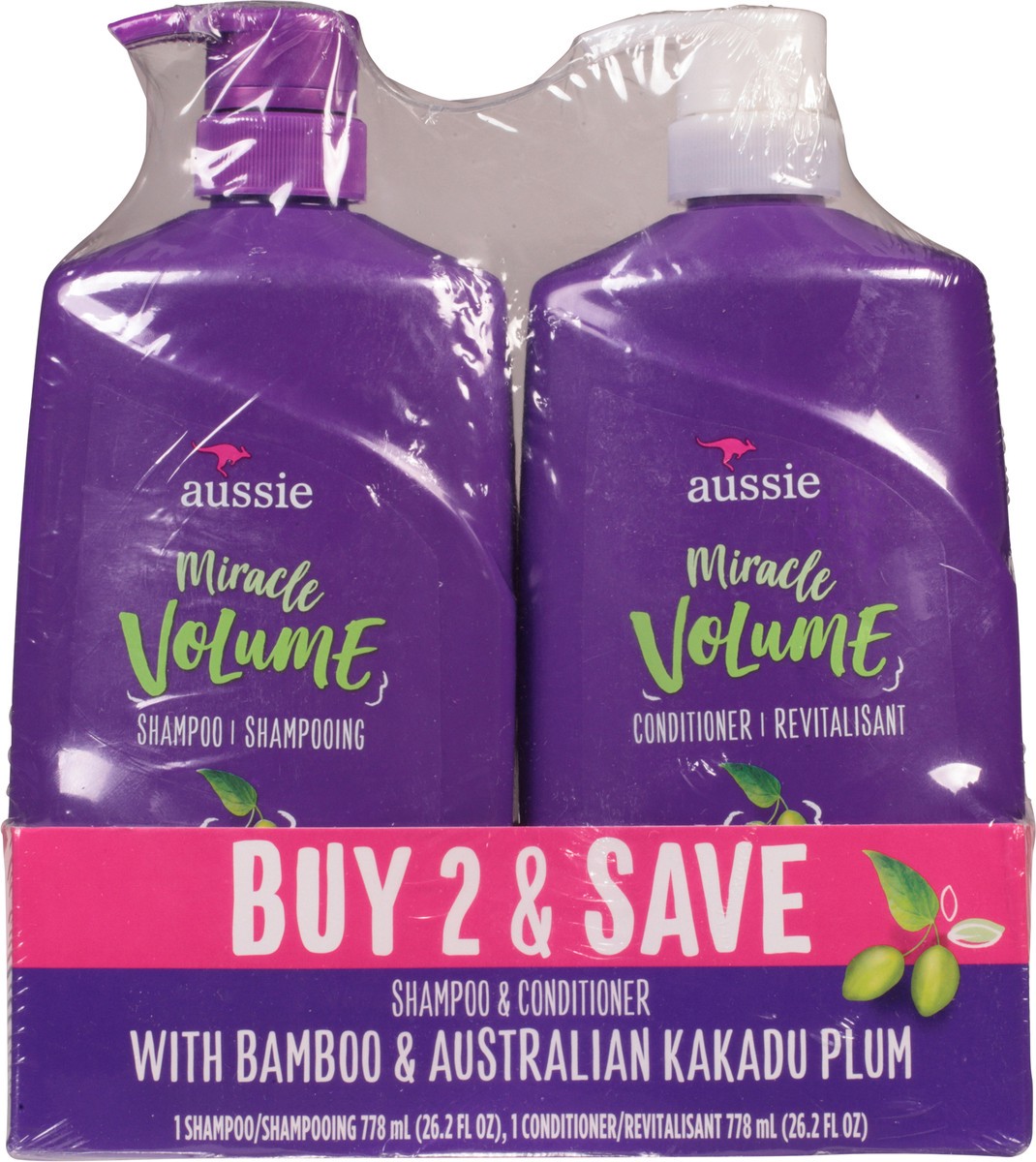 slide 4 of 12, Aussie Shampoo & Conditioner with Bamboo & Australian Kakadu Plum 2-778 ml Bottles, 2 ct