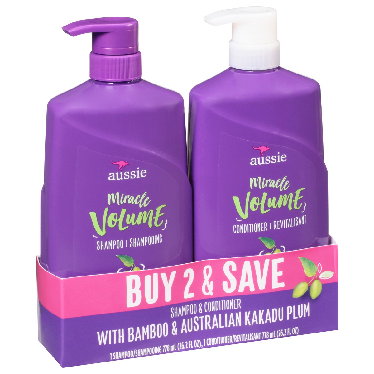 slide 11 of 12, Aussie Shampoo & Conditioner with Bamboo & Australian Kakadu Plum 2-778 ml Bottles, 2 ct