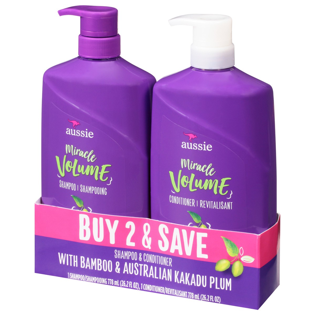 slide 5 of 12, Aussie Shampoo & Conditioner with Bamboo & Australian Kakadu Plum 2-778 ml Bottles, 2 ct