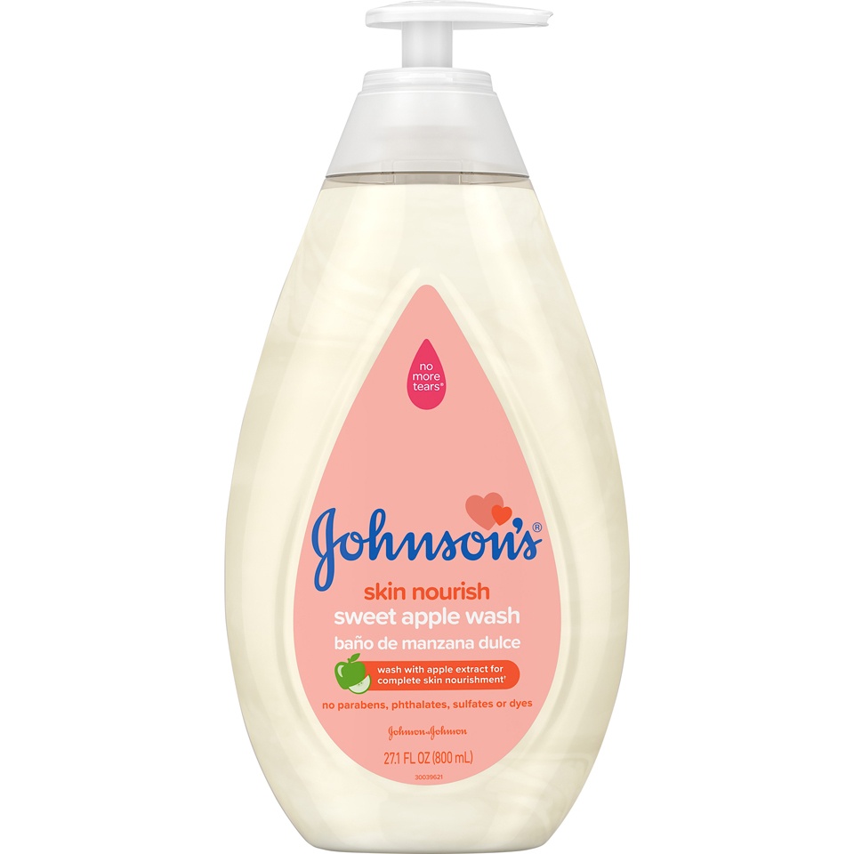 slide 1 of 1, Johnson's Skin Nourish Sweet Apple Bath Wash, 27.1 oz