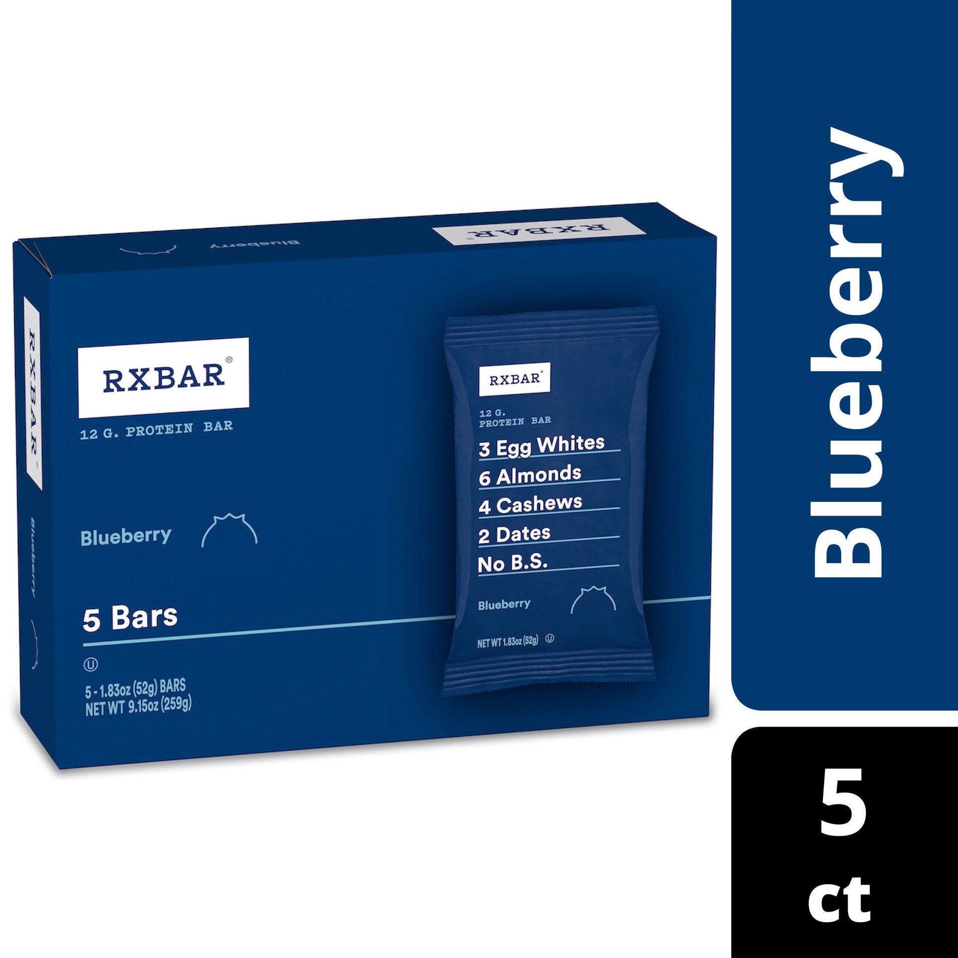 slide 1 of 5, RXBAR Protein Bars, Blueberry, 9.15 oz, 5 Count, 9.15 oz