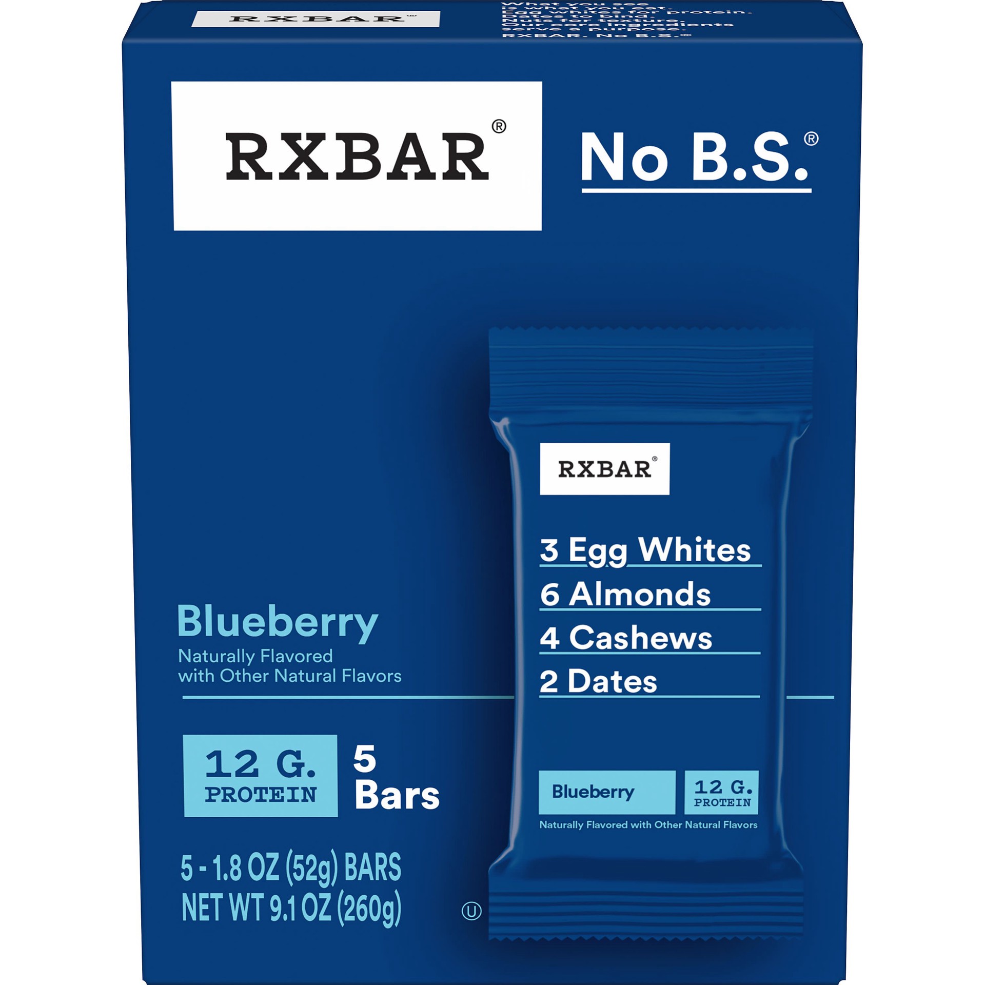 slide 1 of 5, RXBAR Protein Bars, Protein Snack, Snack Bars, Blueberry, 9.1oz Box, 5 Bars, 9.1 oz