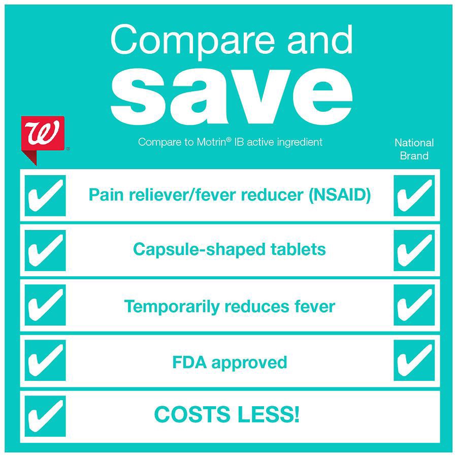 slide 5 of 5, Walgreens Ibuprofen Tablets, 200 mg, Pain Reliever and Fever Reducer, 100 ct