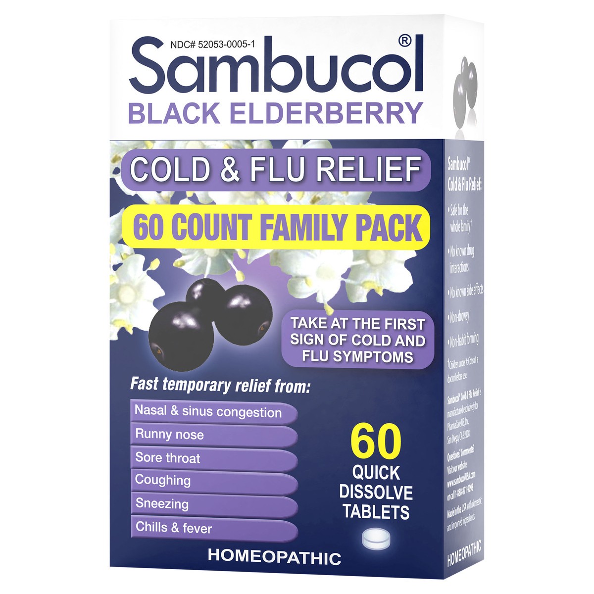 slide 3 of 10, Sambucol Homeopathic Elderberry Cold & Flu Symptom Relief Tablets, 60 ct