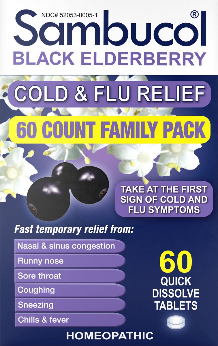 slide 8 of 10, Sambucol Homeopathic Elderberry Cold & Flu Symptom Relief Tablets, 60 ct