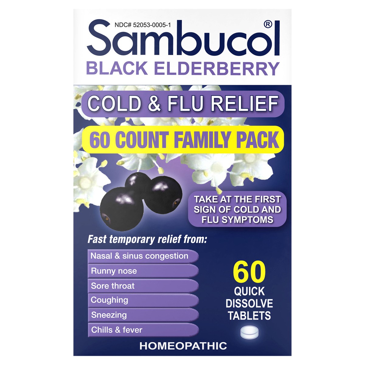 slide 10 of 10, Sambucol Homeopathic Elderberry Cold & Flu Symptom Relief Tablets, 60 ct