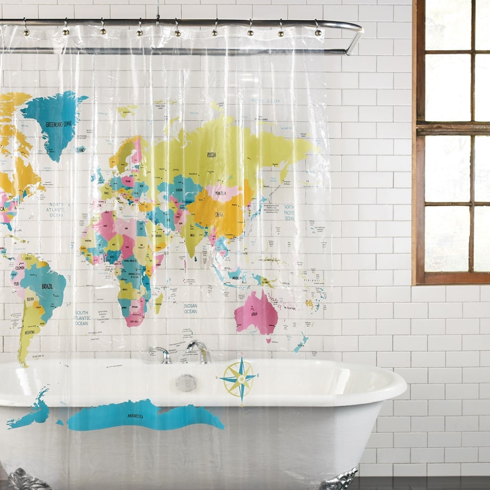 slide 1 of 1, Everyday Living World Map Peva Shower Curtain - Multi-Color, 1 ct