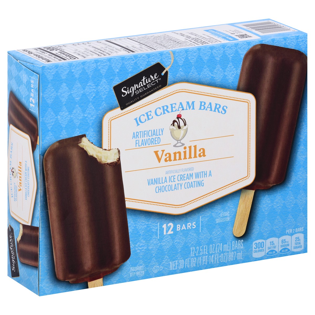 slide 4 of 5, Signature Select Vanilla Sundae Ice Cream Bars 12 - 2.5 fl oz Bars, 12 ct