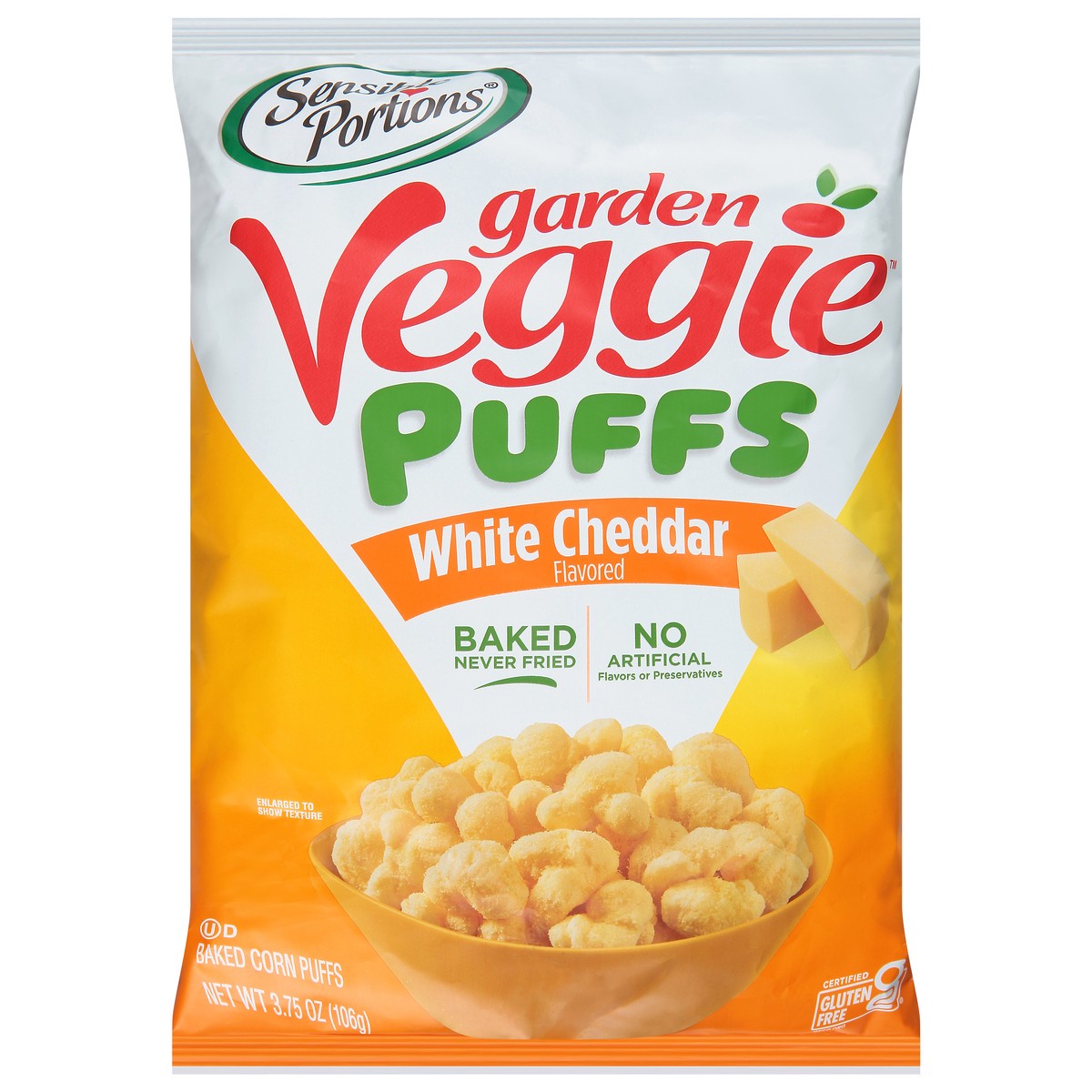 slide 1 of 12, Sensible Portions Garden Veggie White Cheddar Flavored Baked Corn Puffs 3.75 oz, 3.75 oz