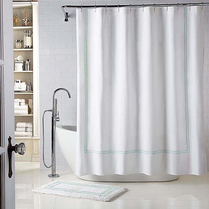 slide 1 of 1, Wamsutta Baratta Stitch Shower Curtain - White/Seaglass, 72 in x 72 in