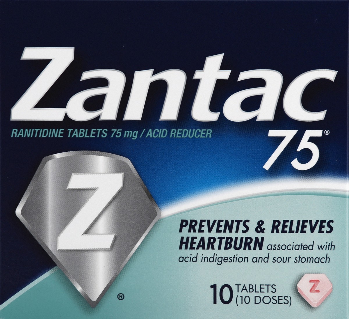 slide 5 of 6, Zantac Acid Reducer, 75 mg, Tablets, 10 ct