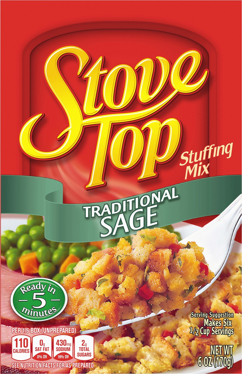 slide 1 of 9, Stove Top Traditional Sage Stuffing Mix, 6 oz Box, 170 g