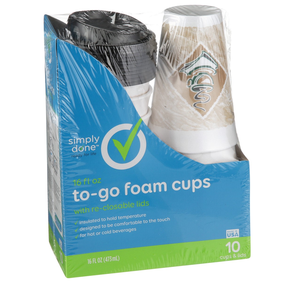 slide 9 of 11, Simply Done To-Go Foam Cups With Re-Closable Lids, 10 ct; 16 fl oz