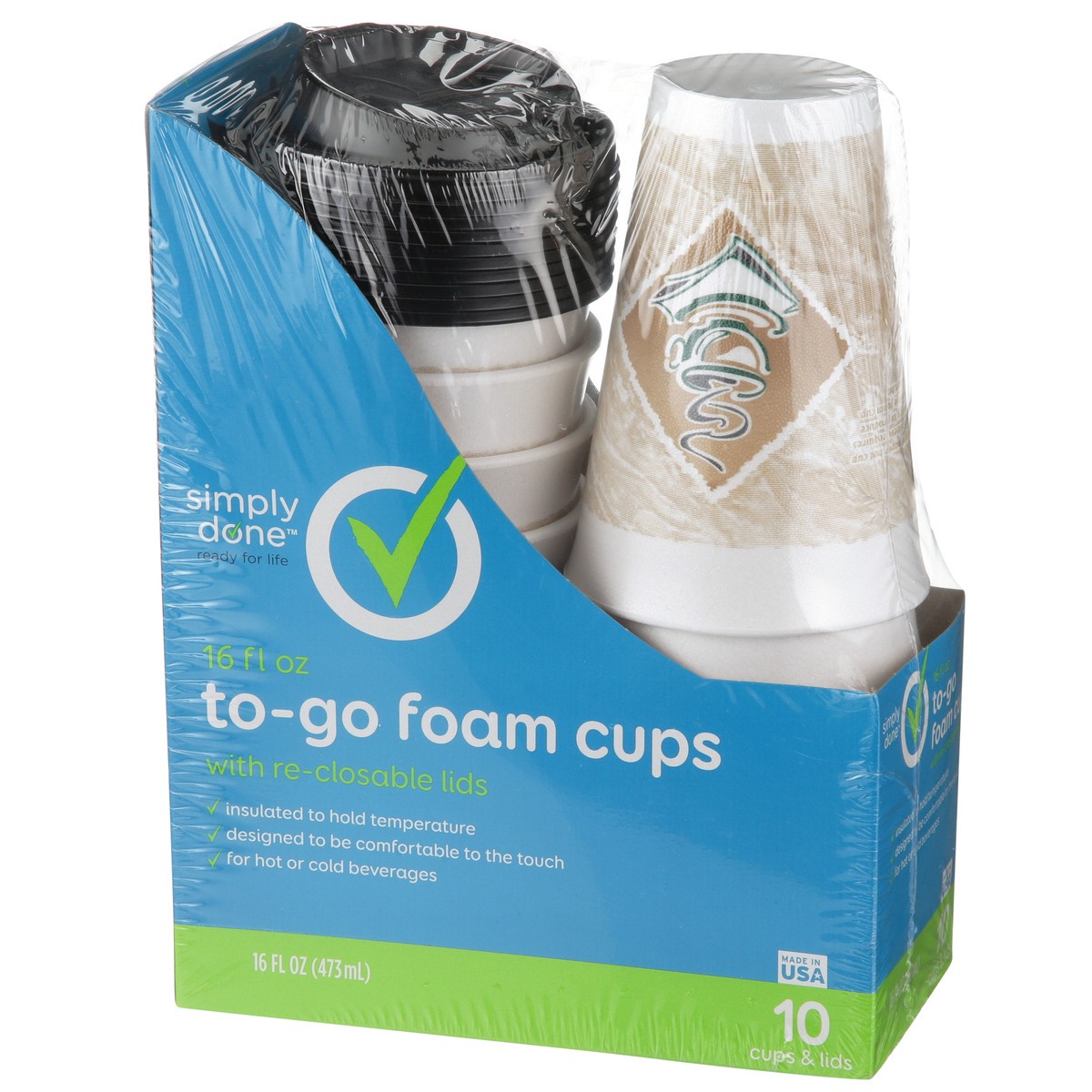 slide 8 of 11, Simply Done To-Go Foam Cups With Re-Closable Lids, 10 ct; 16 fl oz