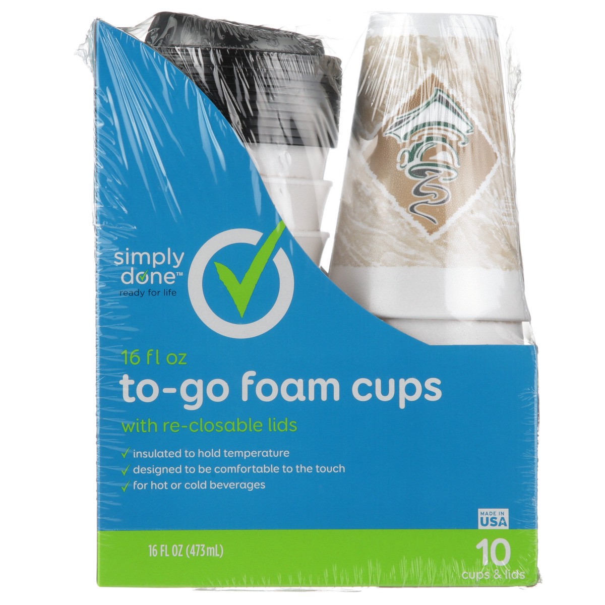 slide 3 of 11, Simply Done To-Go Foam Cups With Re-Closable Lids, 10 ct; 16 fl oz