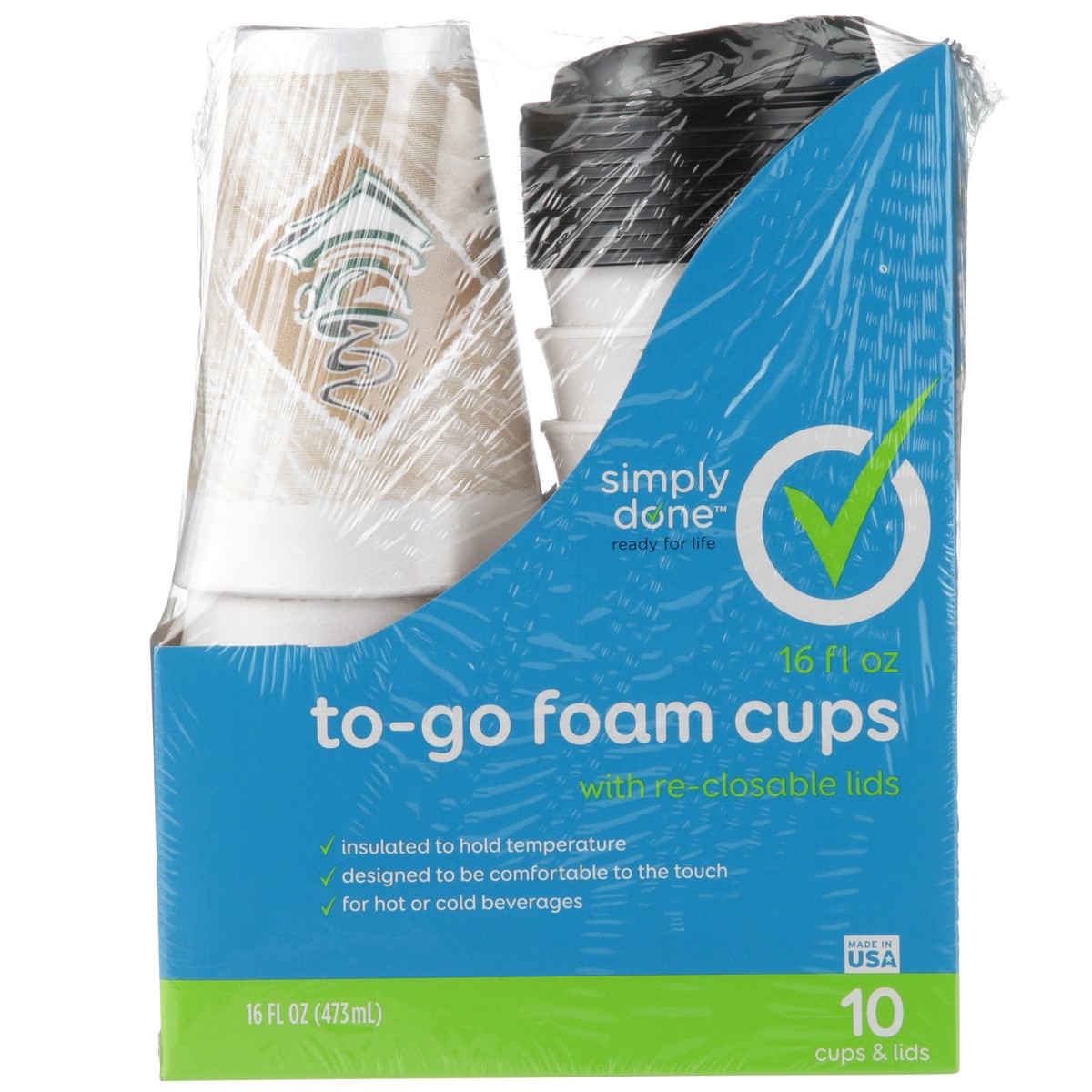 slide 7 of 11, Simply Done To-Go Foam Cups With Re-Closable Lids, 10 ct; 16 fl oz