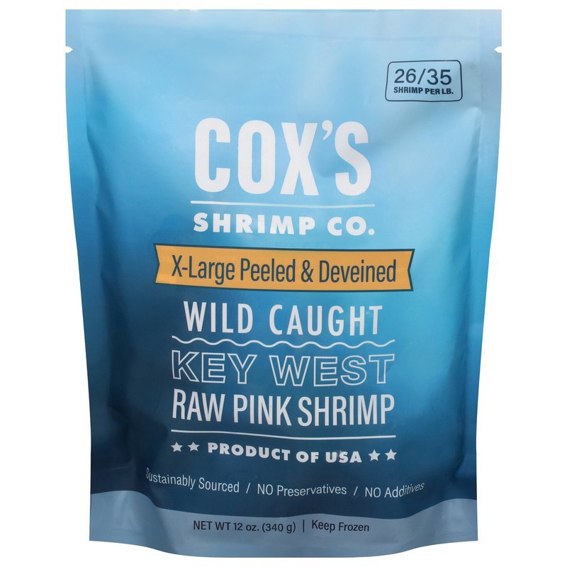slide 1 of 5, Cox's Shrimp Co. Pink Raw Peeled & Deveined Shrimp X-Large 12 oz, 12 oz