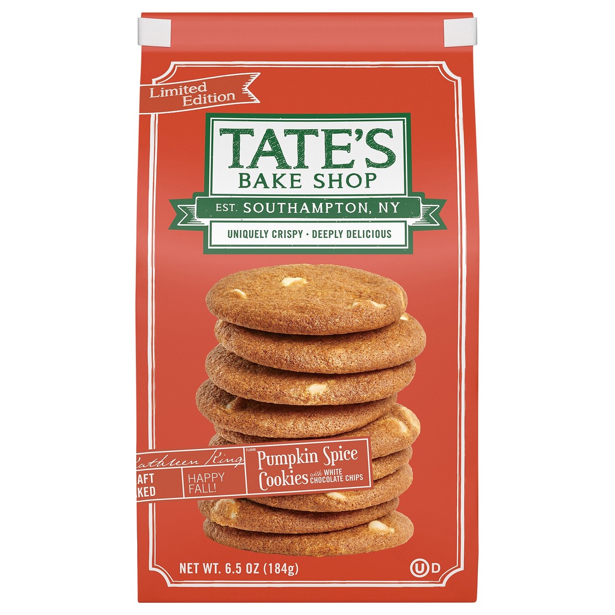 slide 1 of 14, Tate's Bake Shop Pumpkin Spice Cookies with White Chocolate Chips, Limited Edition, 6.5 oz, 6.5 oz