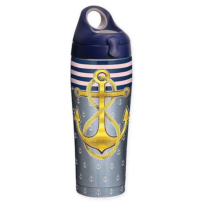 slide 1 of 1, Tervis Gold Anchor Stainless Steel Water Bottle with Lid, 24 oz