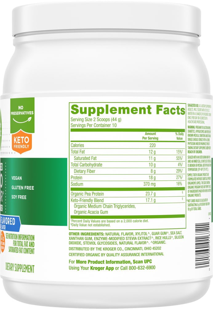 slide 4 of 4, Simple Truth Organic Plant Based Vanilla Protein Powder, 15.5 oz