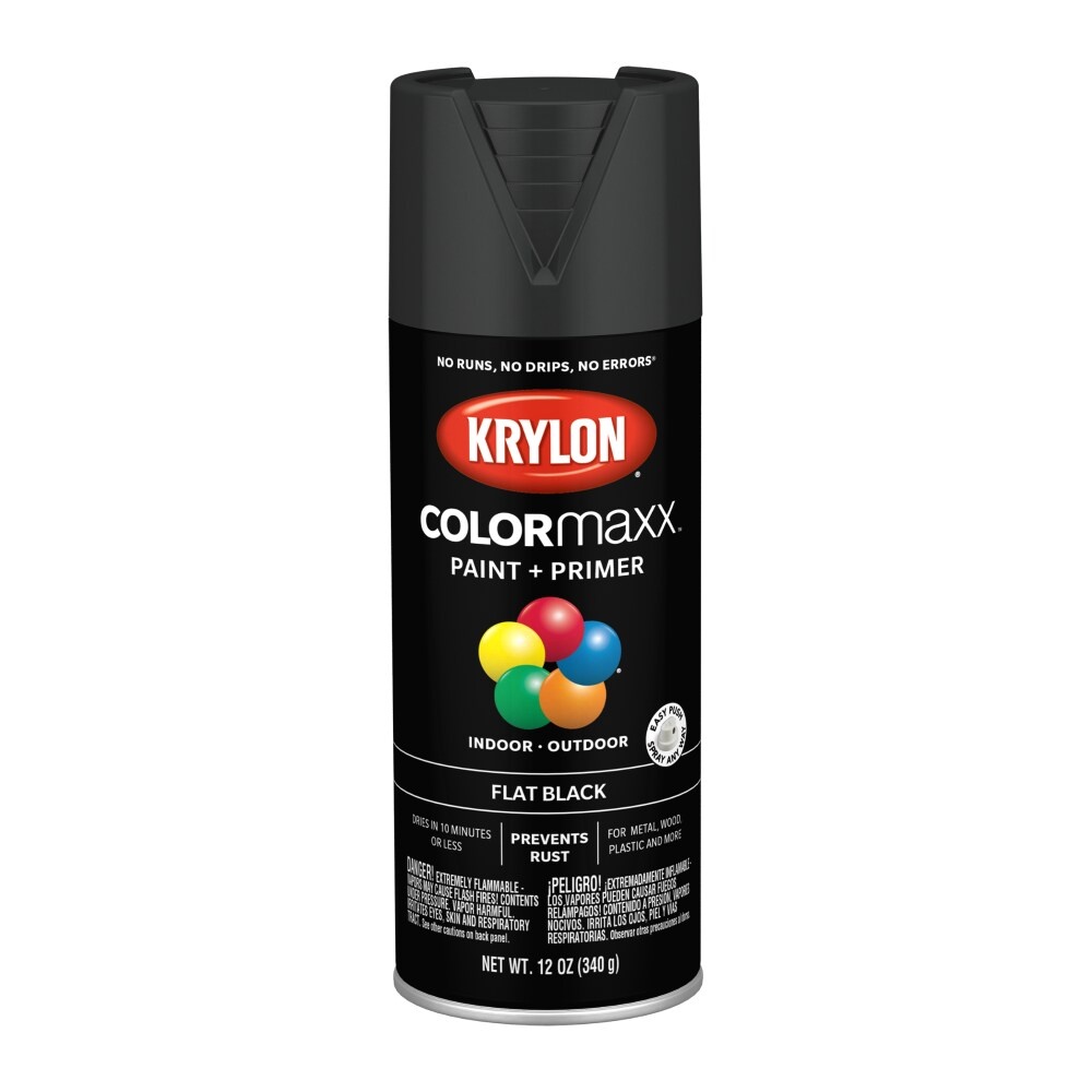 slide 1 of 1, Krylon Colormaxx Flat Paint & Primer - Black, 12 oz