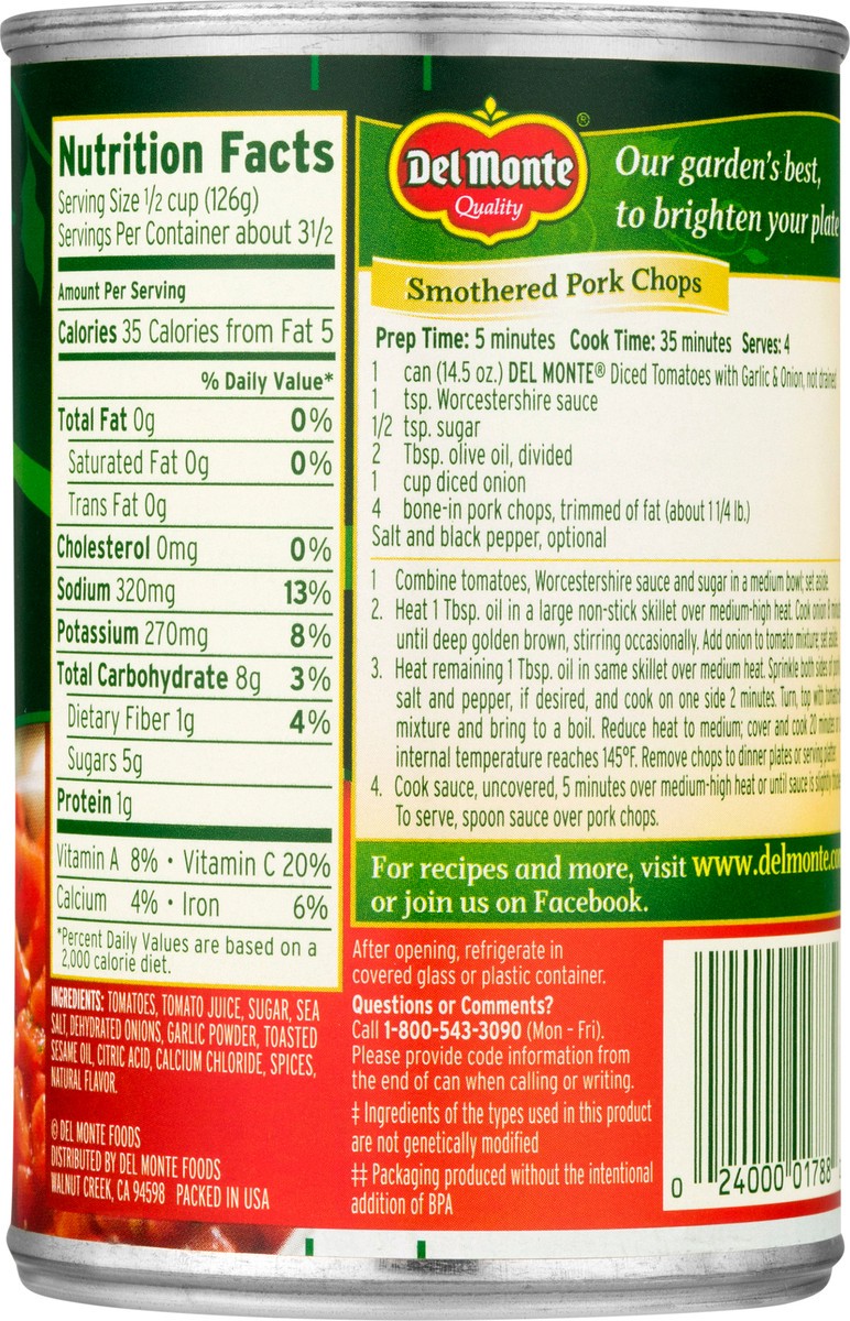 slide 3 of 11, Del Monte Diced Tomatoes with Garlic & Onion 14.5 oz, 14.5 oz