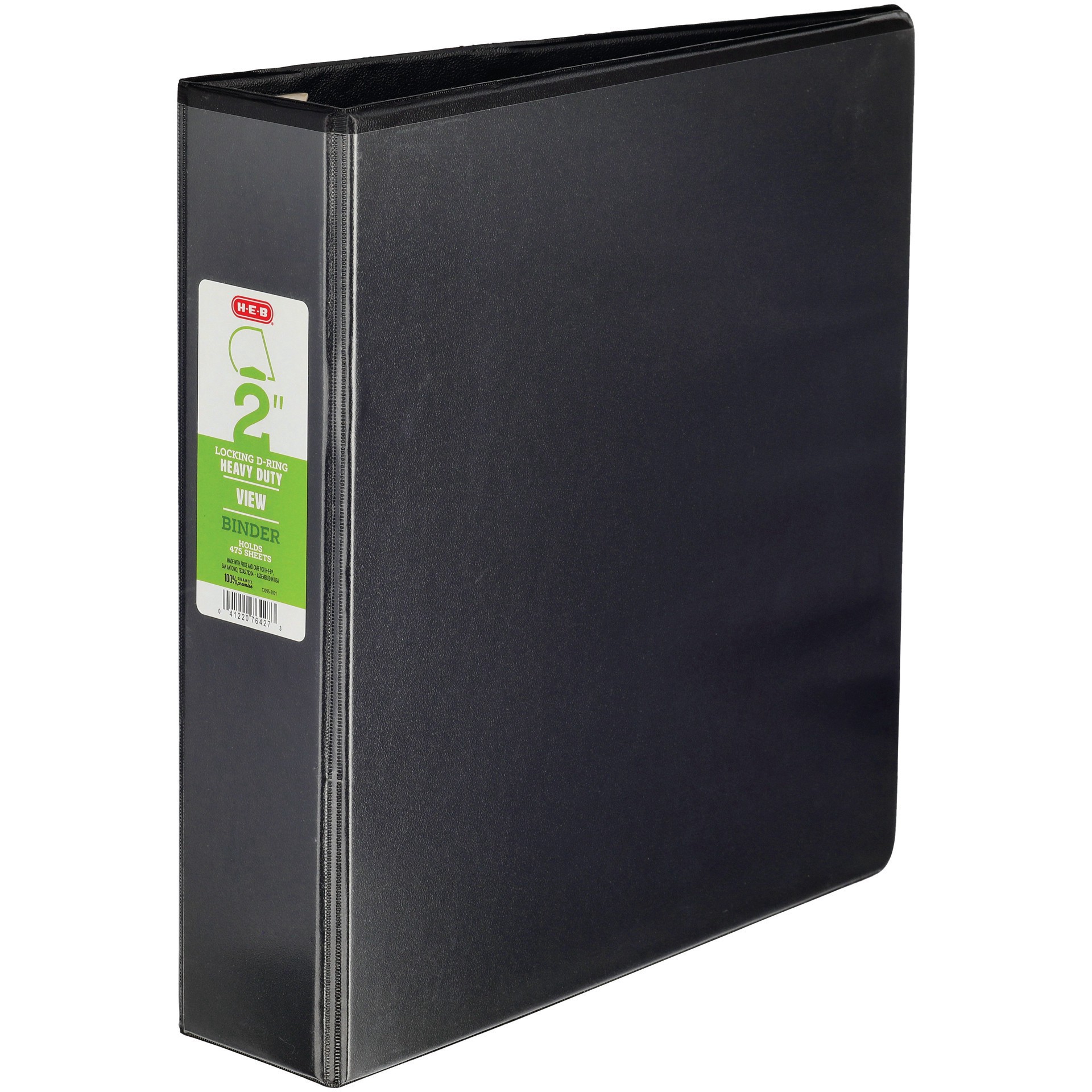 slide 1 of 1, H-E-B Locking D-Ring Heavy Duty View Binder - Black, 2 in