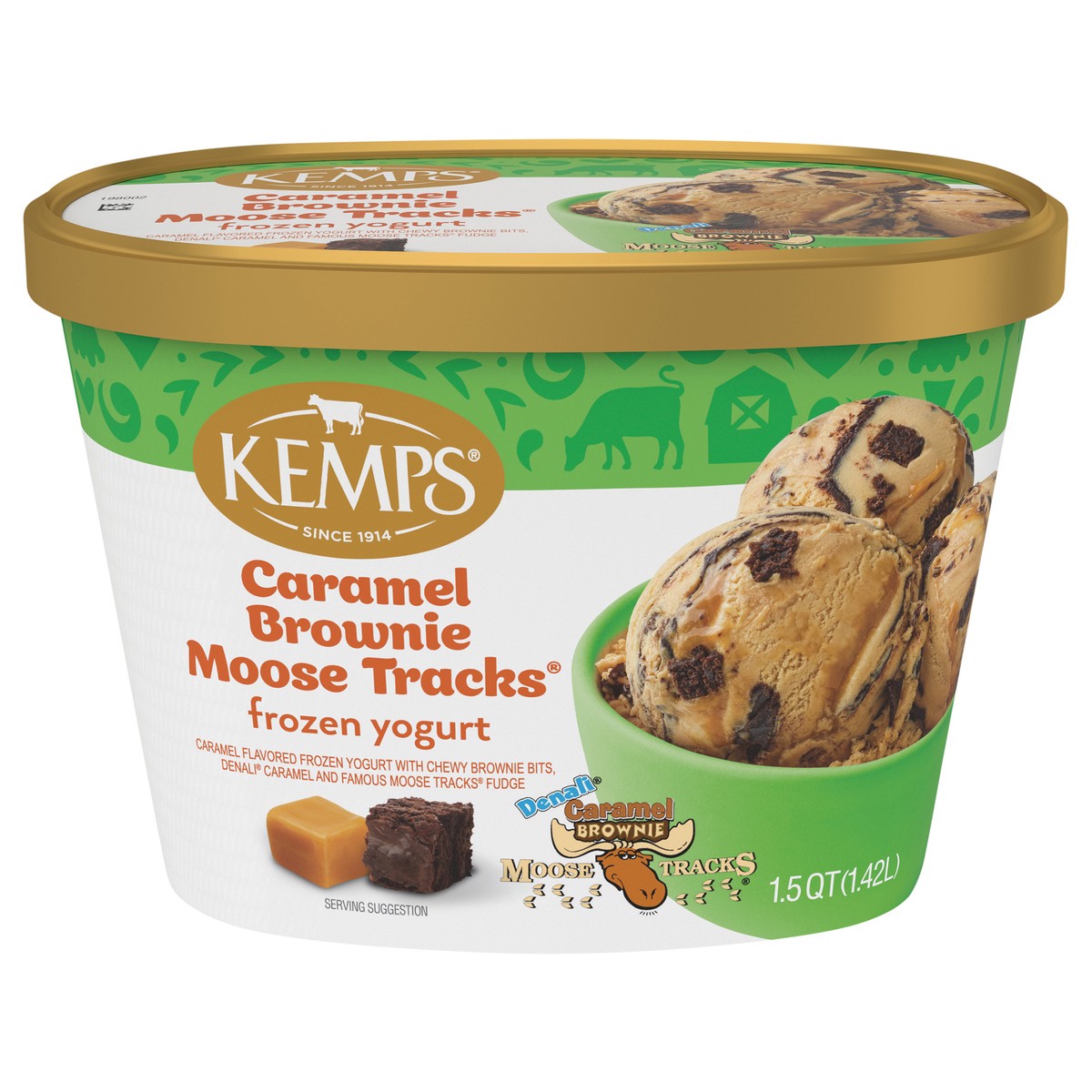 slide 3 of 14, Kemps Caramel Brownie Moose Tracks Frozen Yogurt 1.5 Quart, 