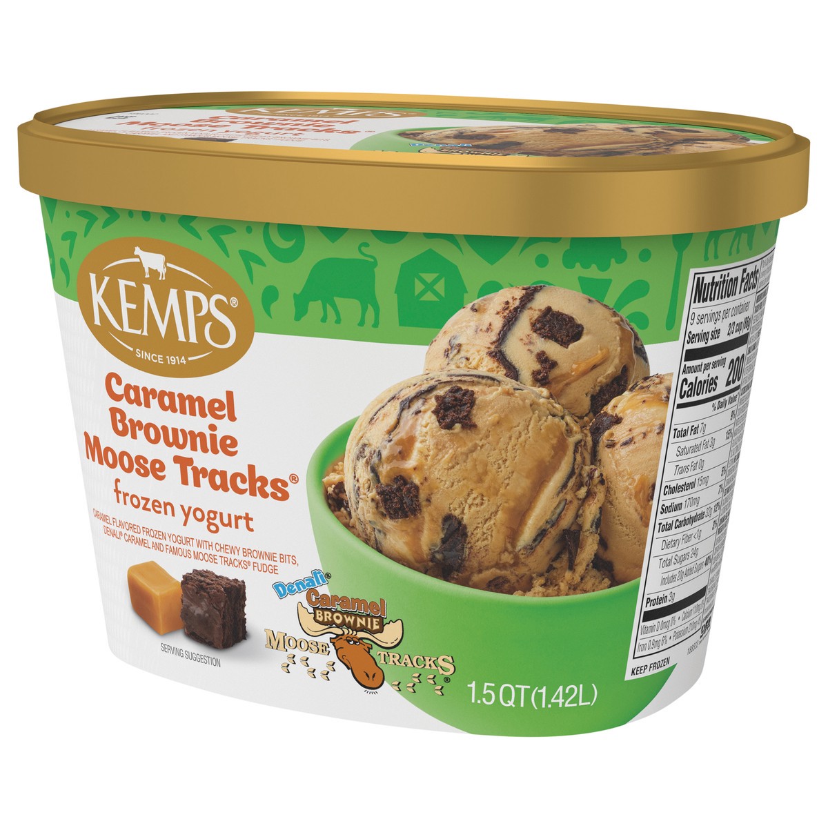slide 10 of 14, Kemps Caramel Brownie Moose Tracks Frozen Yogurt 1.5 Quart, 