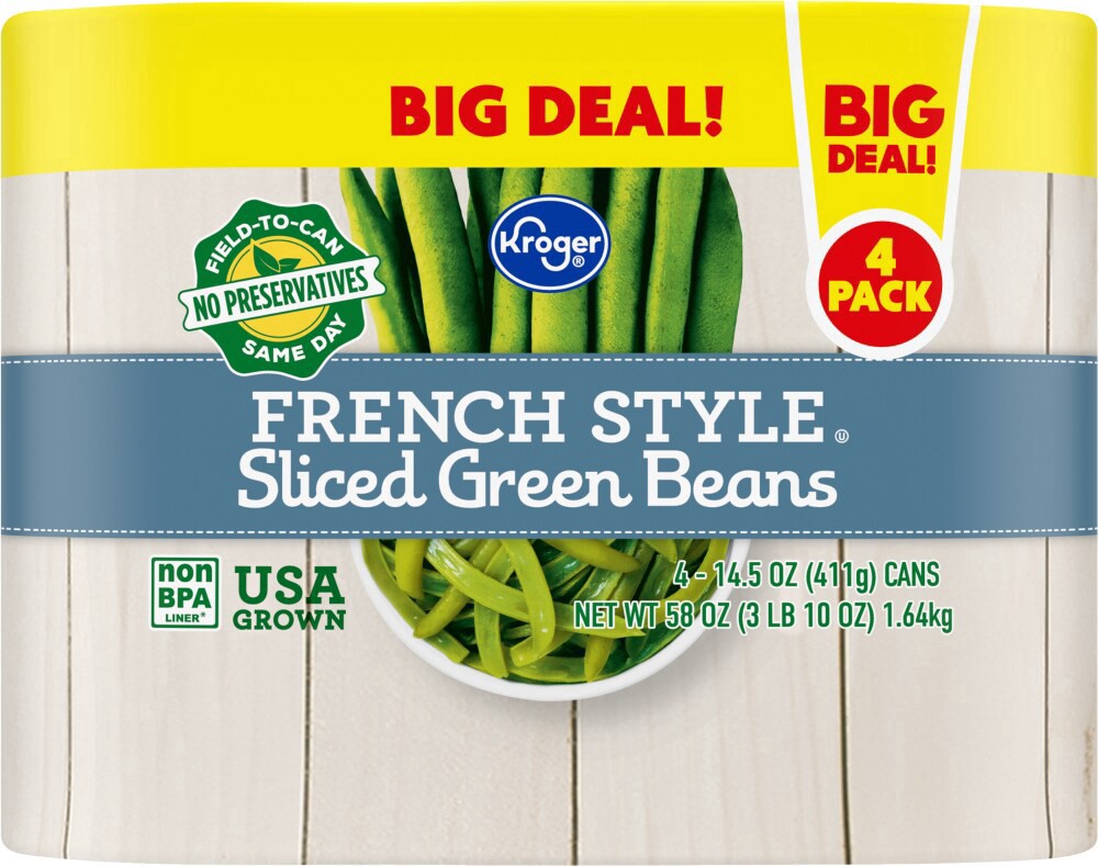 slide 2 of 4, Kroger French Style Sliced Green Bean Cans, 4 ct; 14.5 oz