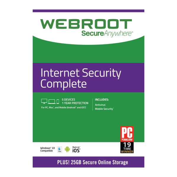 slide 2 of 2, Webroot® SecureAnywhere™ Complete With Antivirus, For 5 PC/Mac® Devices, 1-Year Subscription, Disc, 1 ct
