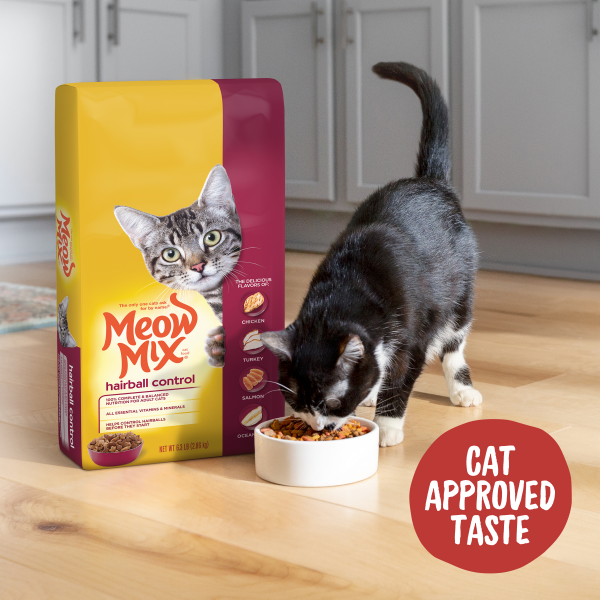 slide 4 of 10, Meow Mix Hairball Control with Flavors of Chicken, Turkey , Salmon & Ocean Fish Adult Complete & Balanced Dry Cat Food - 6.3lbs, 6.3 lb