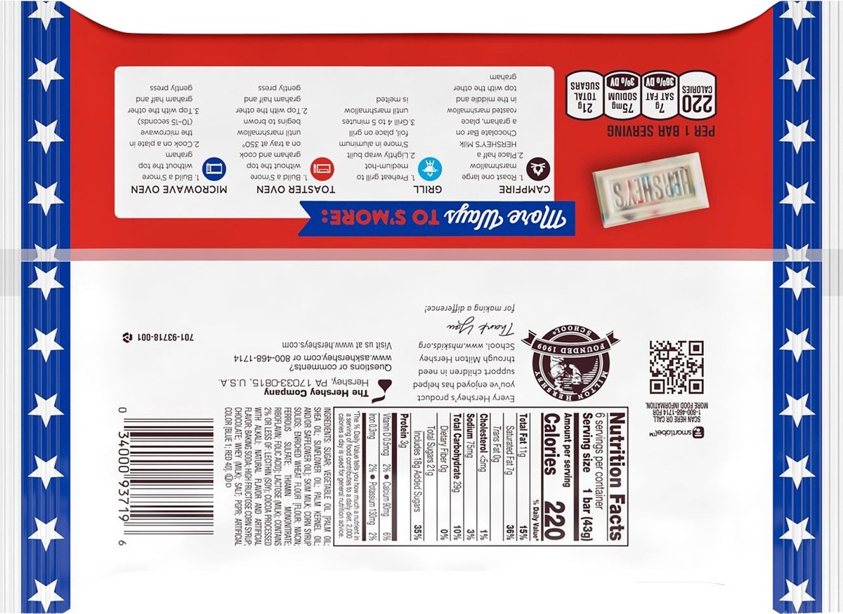 slide 2 of 3, Hershey's COOKIES 'N' CREME, Individually Wrapped Red White and Blue Candy Bars, 1.55 oz (6 Count), 1.55 oz